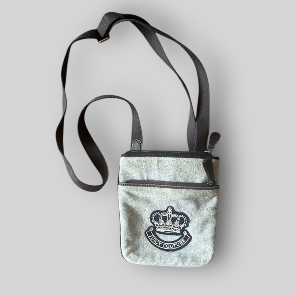 Juicy Couture Velour Y2K Crown Logo Crossbody Bag Grey